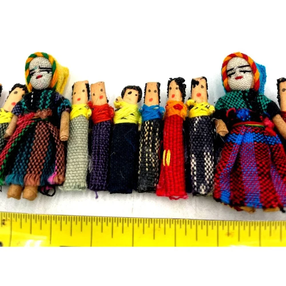 Handmade Guatemalan Worry Doll Craft Ribbon Colorful Traditional Outfits